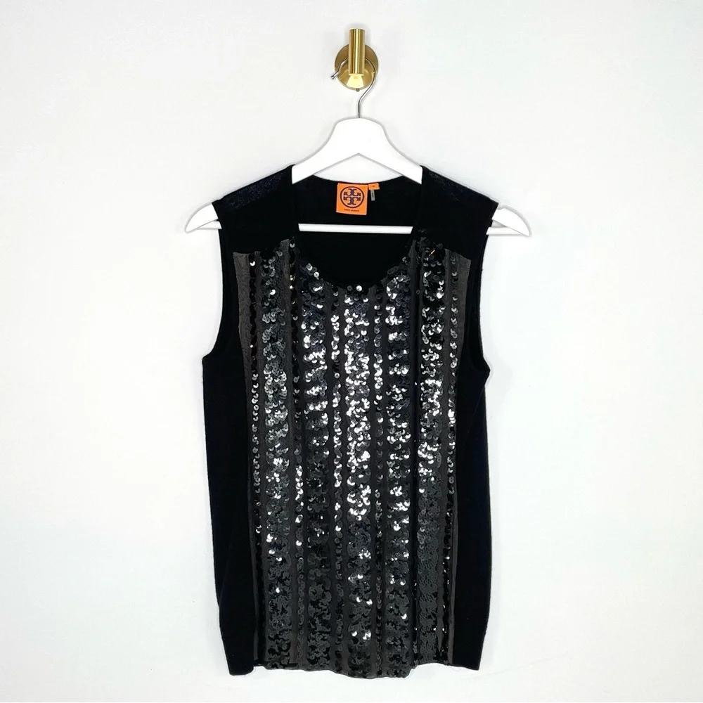 Statement Top | Tory Burch Sequin Embroidered Sleeveless Silk Fine Knit Sweater